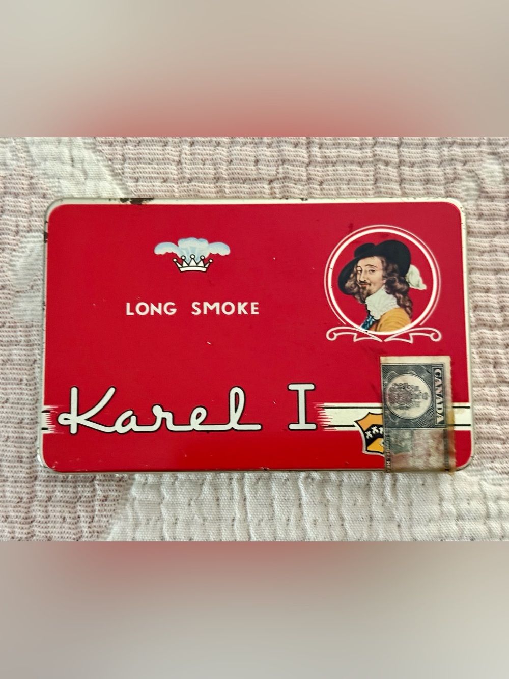 VINTAGE KAREL I CIGAR TIN LONG SMOKE WITH EXCISE STAMP MADE IN HOLLAND